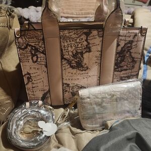 Map-Print Tote Bag in Blush Pink with Matching Pouch